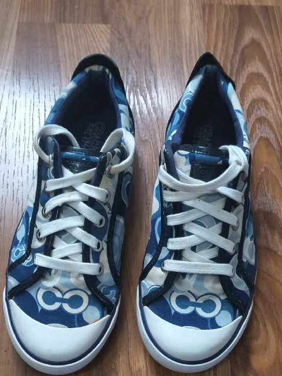Coach Navy and Light Blue Signature Canvas Sneakers - Picture 1 of 4